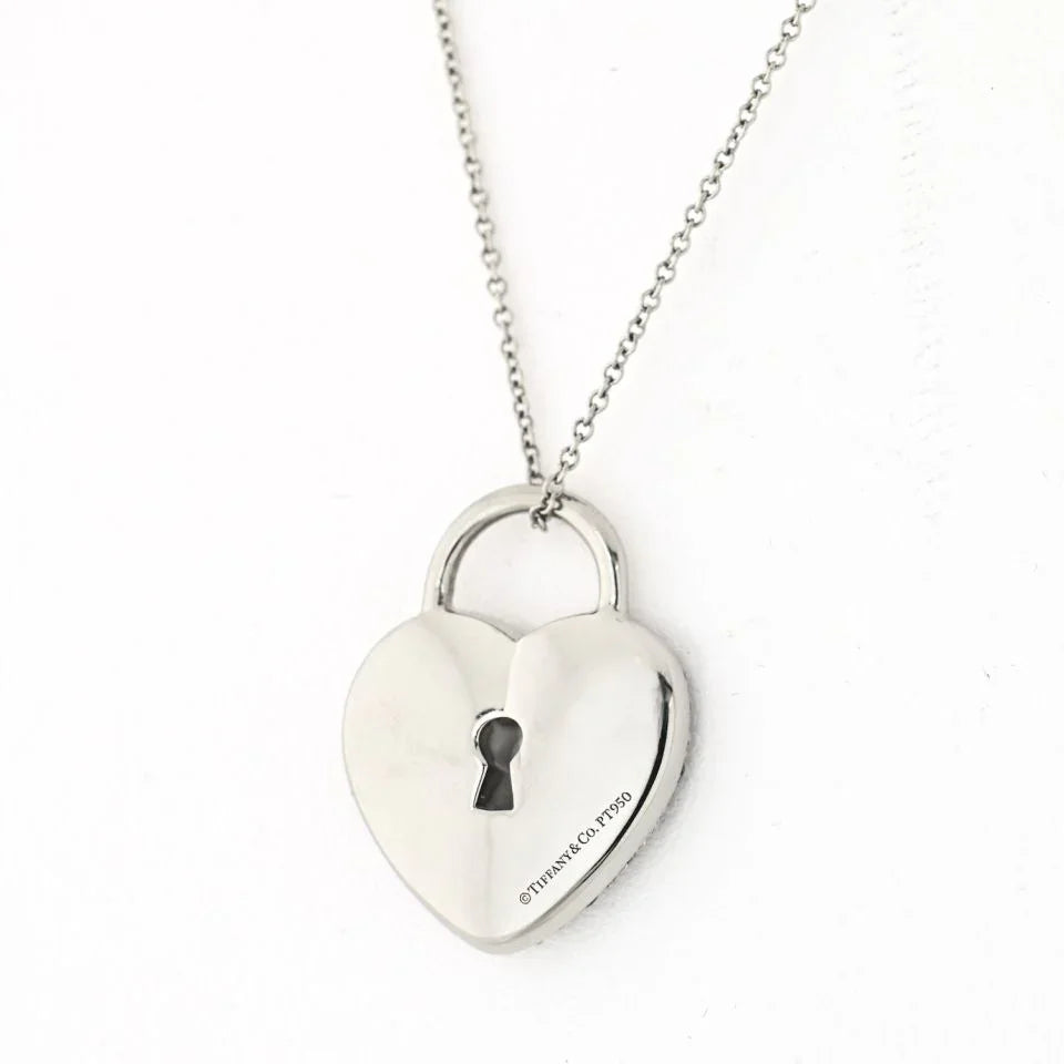 Tiffany & Co. Platinum Diamond Heart Lock Design Pendant - The Back Vault
