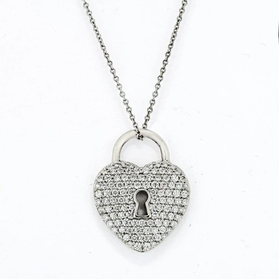Tiffany & Co. Platinum Diamond Heart Lock Design Pendant - The Back Vault