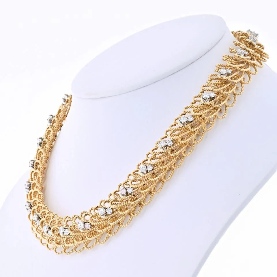 David Webb 18K Yellow Gold Woven Twisted Diamond Necklace - The Back Vault