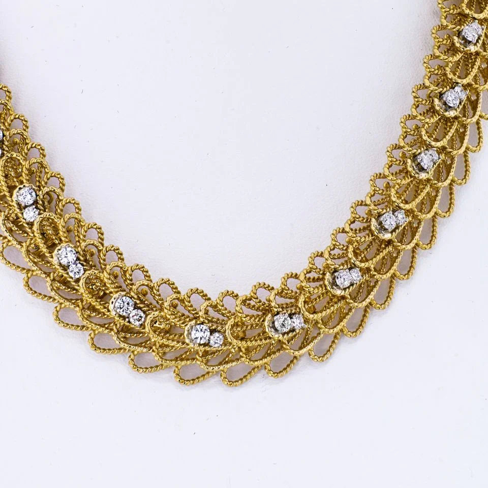 David Webb 18K Yellow Gold Woven Twisted Diamond Necklace - The Back Vault