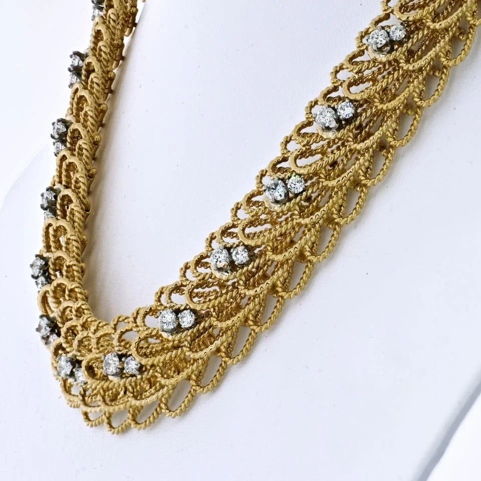 David Webb 18K Yellow Gold Woven Twisted Diamond Necklace - The Back Vault