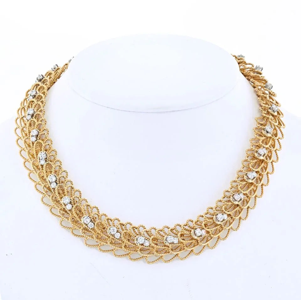 David Webb 18K Yellow Gold Woven Twisted Diamond Necklace - The Back Vault