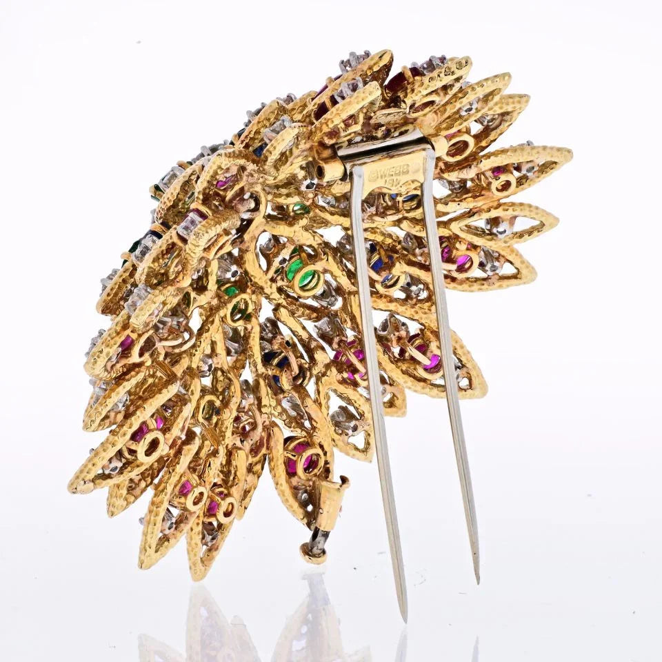 David Webb 18K Yellow Gold 1970's Multicolor Gemstone Brooch - The Back Vault