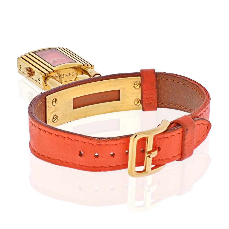 Hermes Salmon Coral Dial Kelly Strap Women Watch - The Back Vault