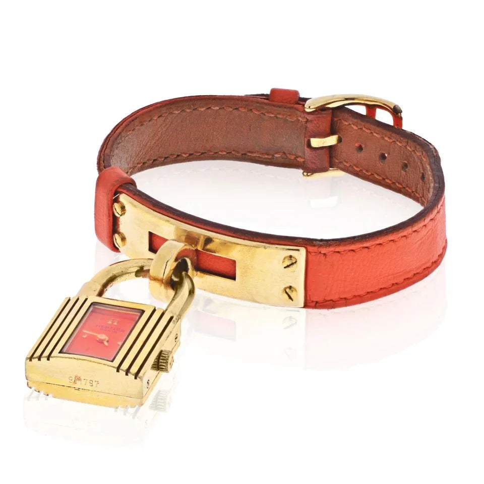 Hermes Salmon Coral Dial Kelly Strap Women Watch - The Back Vault