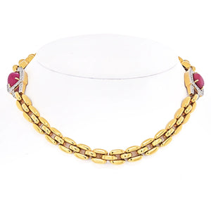 David Webb Yellow Gold Link Chain Diamond And Ruby Necklace