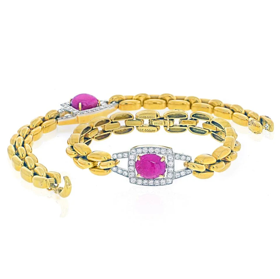 David Webb Yellow Gold Link Chain Diamond And Ruby Necklace - The Back Vault