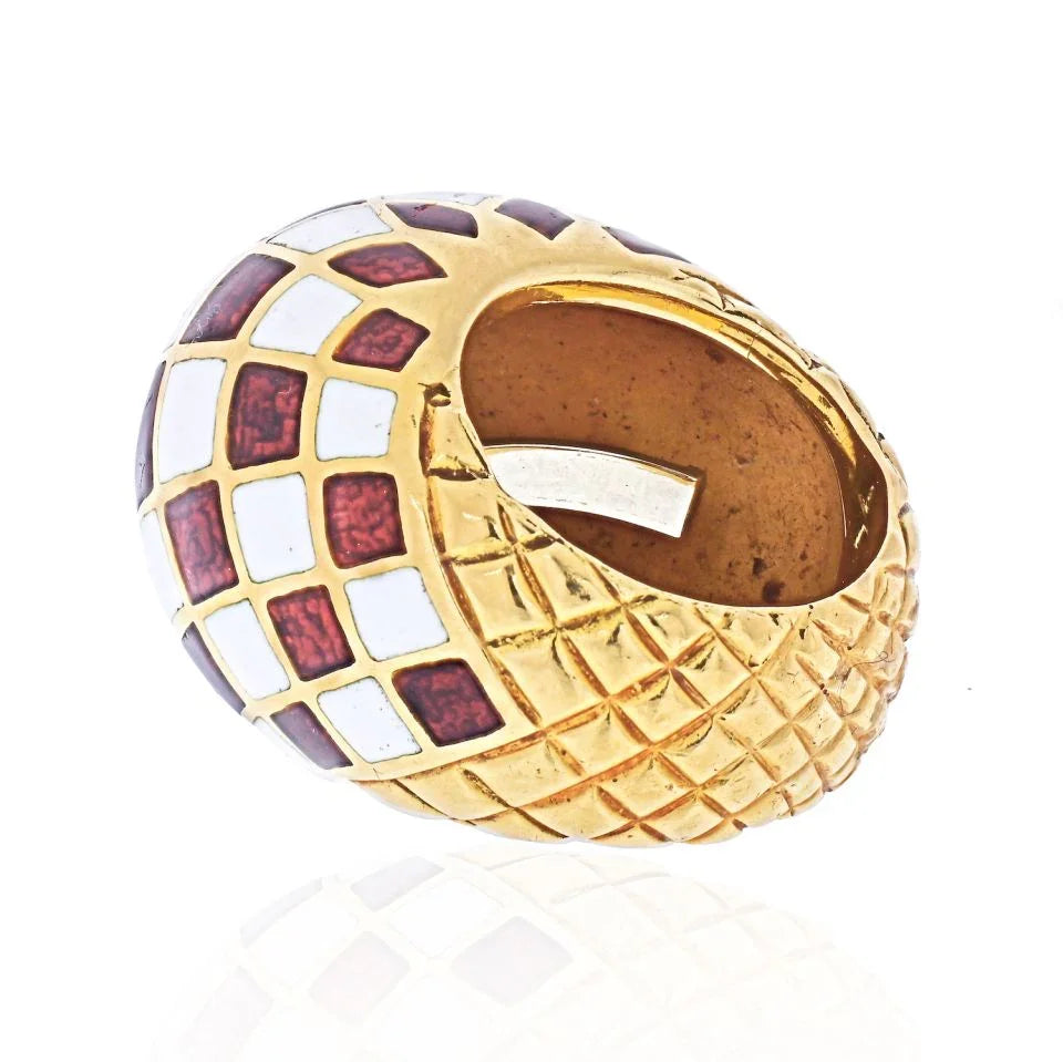 David Webb Platinum & 18K Yellow Gold Checkerboard Dome Ring - The Back Vault