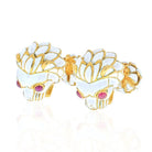 David Webb Platinum & 18K Yellow Gold White Enamel Lion Ruby Eyes Cuff Links - The Back Vault