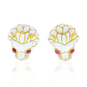 David Webb Platinum & 18K Yellow Gold White Enamel Lion Ruby Eyes Cuff Links