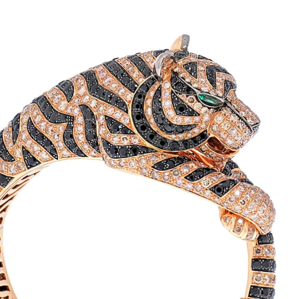Boucheron 18K Rose Gold Bagha Tiger Diamond Bangle Bracelet - The Back Vault