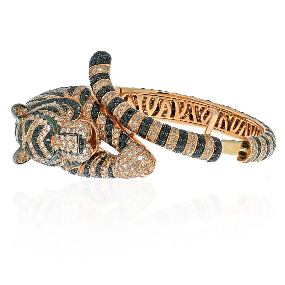 Boucheron 18K Rose Gold Bagha Tiger Diamond Bangle Bracelet - The Back Vault