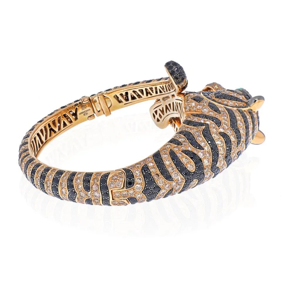 Boucheron 18K Rose Gold Bagha Tiger Diamond Bangle Bracelet - The Back Vault