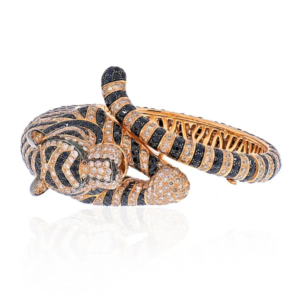 Boucheron 18K Rose Gold Bagha Tiger Diamond Bangle Bracelet - The Back Vault