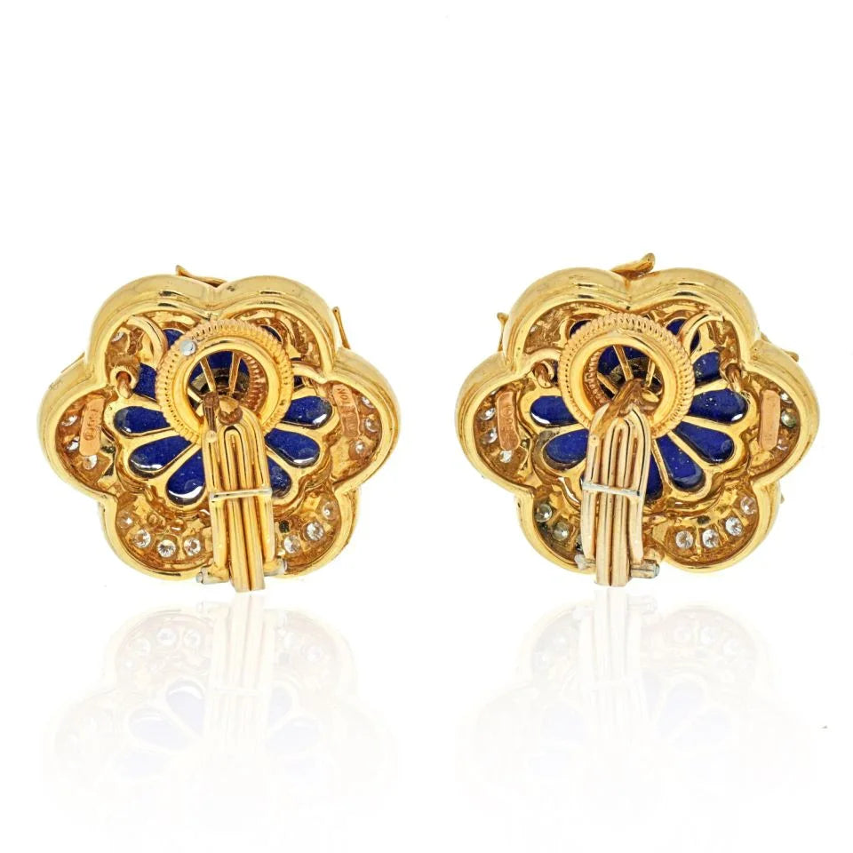 Harry Winston 18K Yellow Gold Lapis, Ruby, Diamond Earrings - The Back Vault