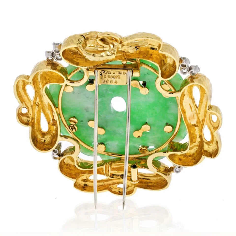 David Webb Platinum & 18K Yellow Gold French Jade Brooch Pendant - The Back Vault