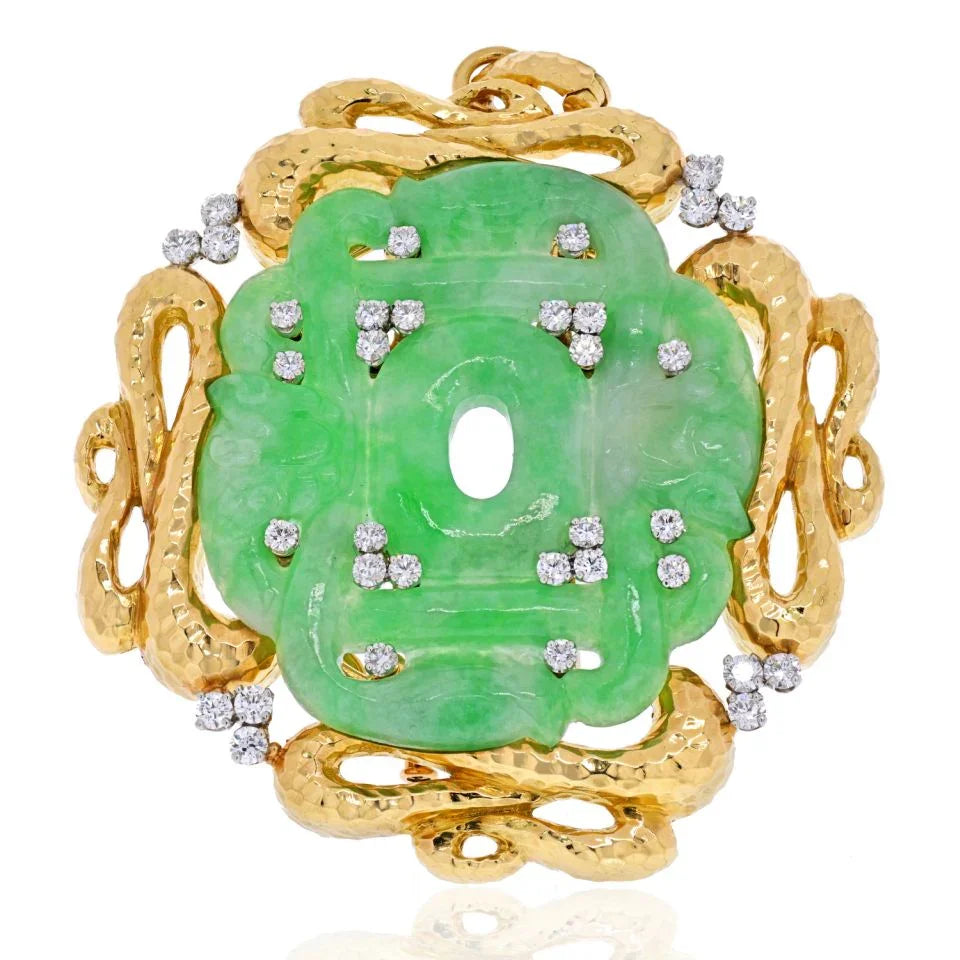 David Webb Platinum & 18K Yellow Gold French Jade Brooch Pendant - The Back Vault
