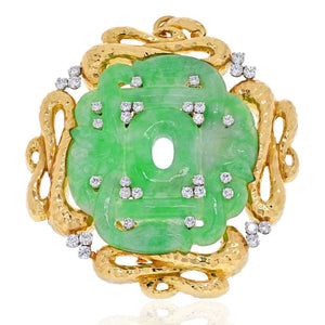 David Webb Platinum & 18K Yellow Gold French Jade Brooch Pendant