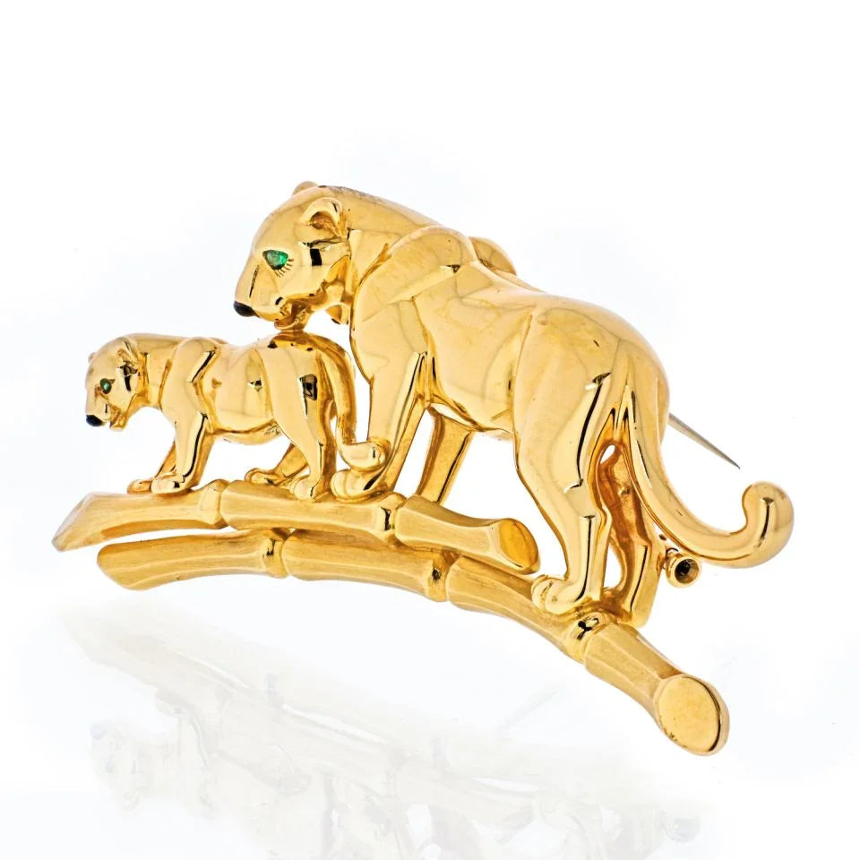 Cartier 18K Yellow Gold Panthere "Mother And Her Cub" Brooch - The Back Vault