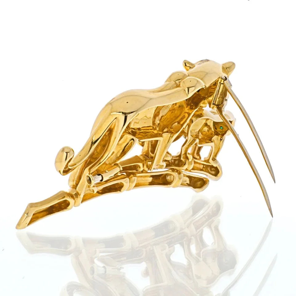 Cartier 18K Yellow Gold Panthere "Mother And Her Cub" Brooch - The Back Vault