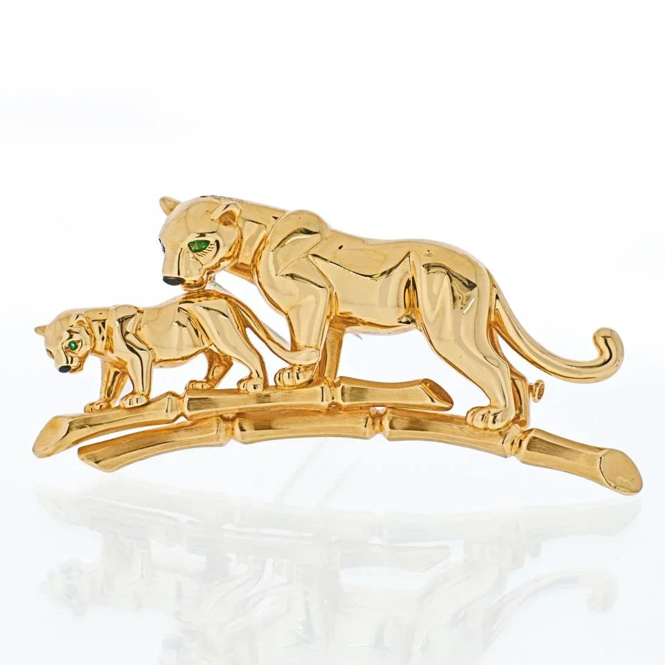 Cartier 18K Yellow Gold Panthere "Mother And Her Cub" Brooch - The Back Vault