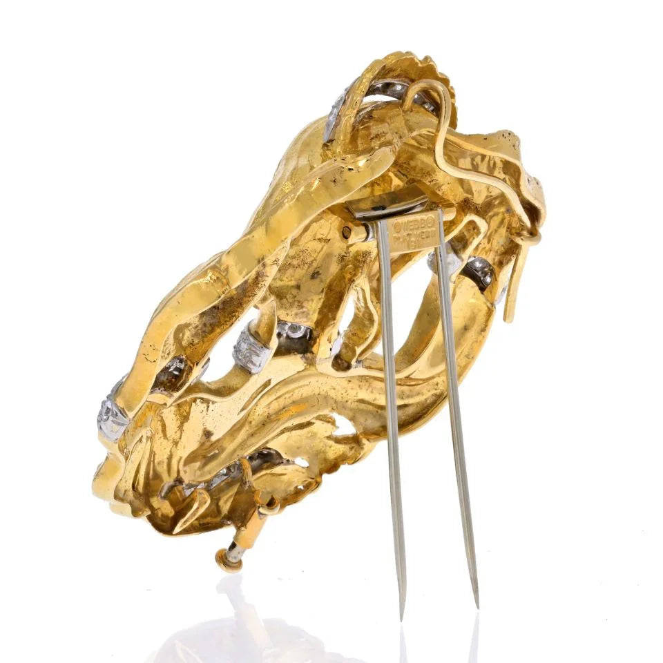 David Webb Platinum & 18K Yellow Gold Medusa Diamond Pendant Brooch - The Back Vault