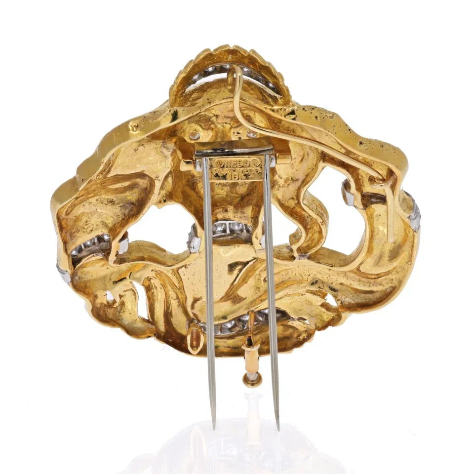 David Webb Platinum & 18K Yellow Gold Medusa Diamond Pendant Brooch - The Back Vault