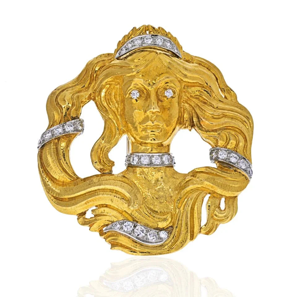 David Webb Platinum & 18K Yellow Gold Medusa Diamond Pendant Brooch - The Back Vault