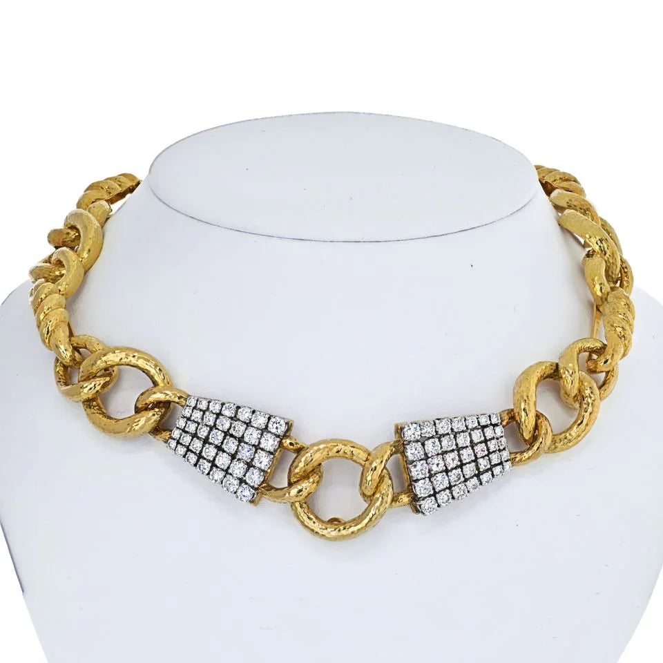 David Webb Platinum & 18K Yellow Gold Twisted Rope Link Diamond Collar Necklace - The Back Vault