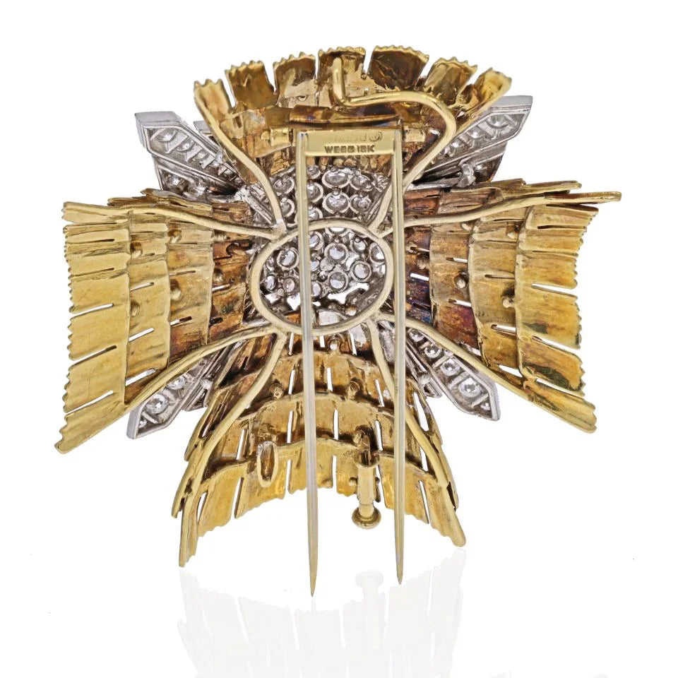 David Webb Platinum & 18K Yellow Gold Maltese Diamond Brooch - The Back Vault