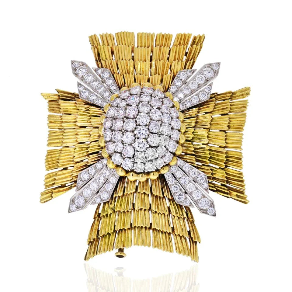 David Webb Platinum & 18K Yellow Gold Maltese Diamond Brooch - The Back Vault
