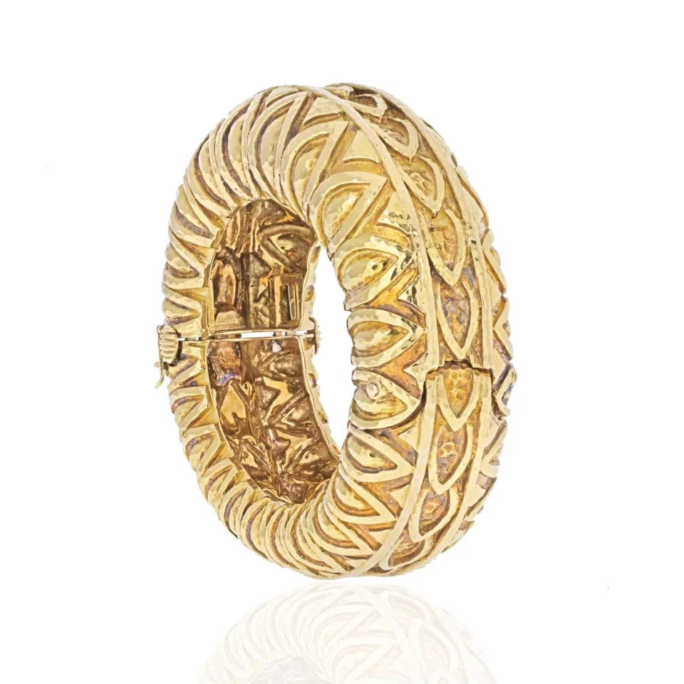 David Webb 18K Yellow Gold 1970's Textured Bulky Bangle Bracelet - The Back Vault