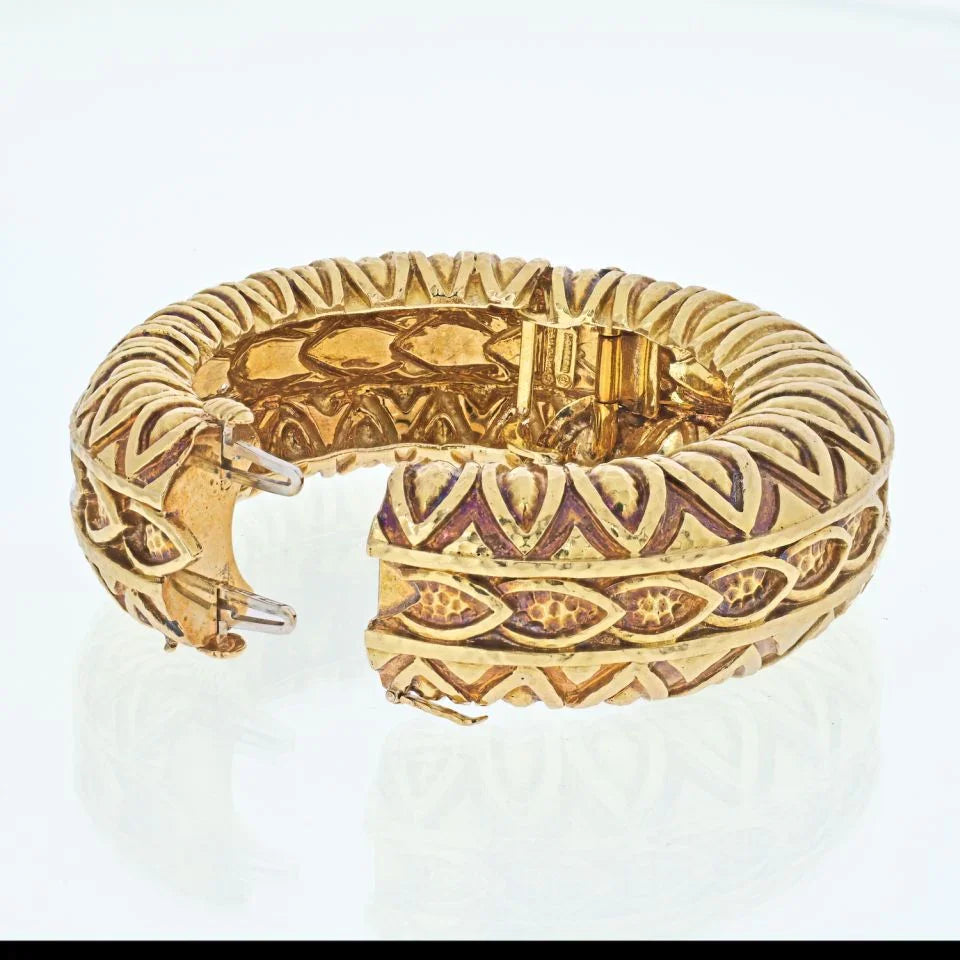 David Webb 18K Yellow Gold 1970's Textured Bulky Bangle Bracelet - The Back Vault