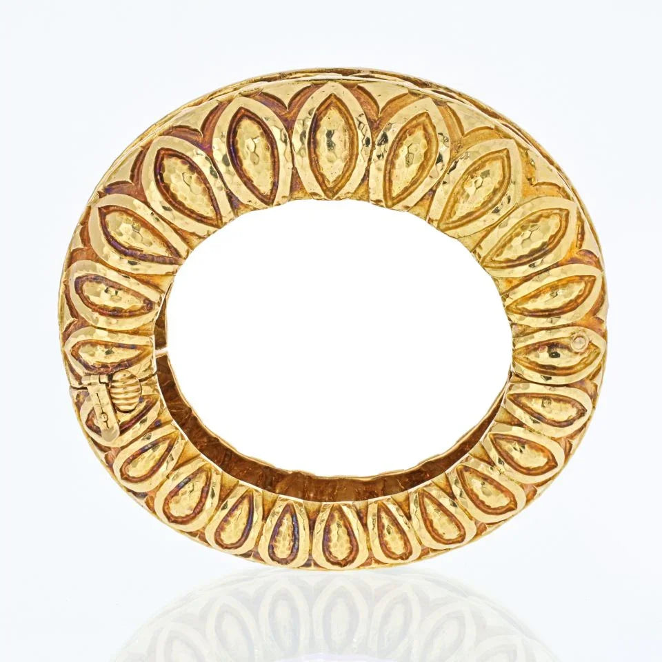 David Webb 18K Yellow Gold 1970's Textured Bulky Bangle Bracelet - The Back Vault