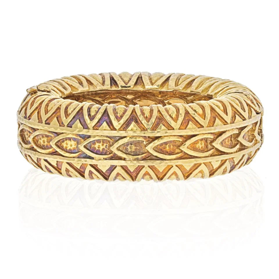 David Webb 18K Yellow Gold 1970's Textured Bulky Bangle Bracelet - The Back Vault