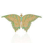 18K Yellow Gold Diamond, Green Emeralds Large Butterfly Demner Brooch - The Back Vault