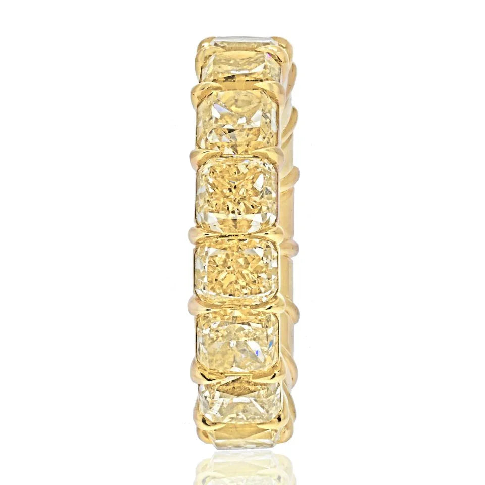 14.28 Carats Fancy Yellow Cushion Cut 18K Yellow Gold Eternity Band - The Back Vault
