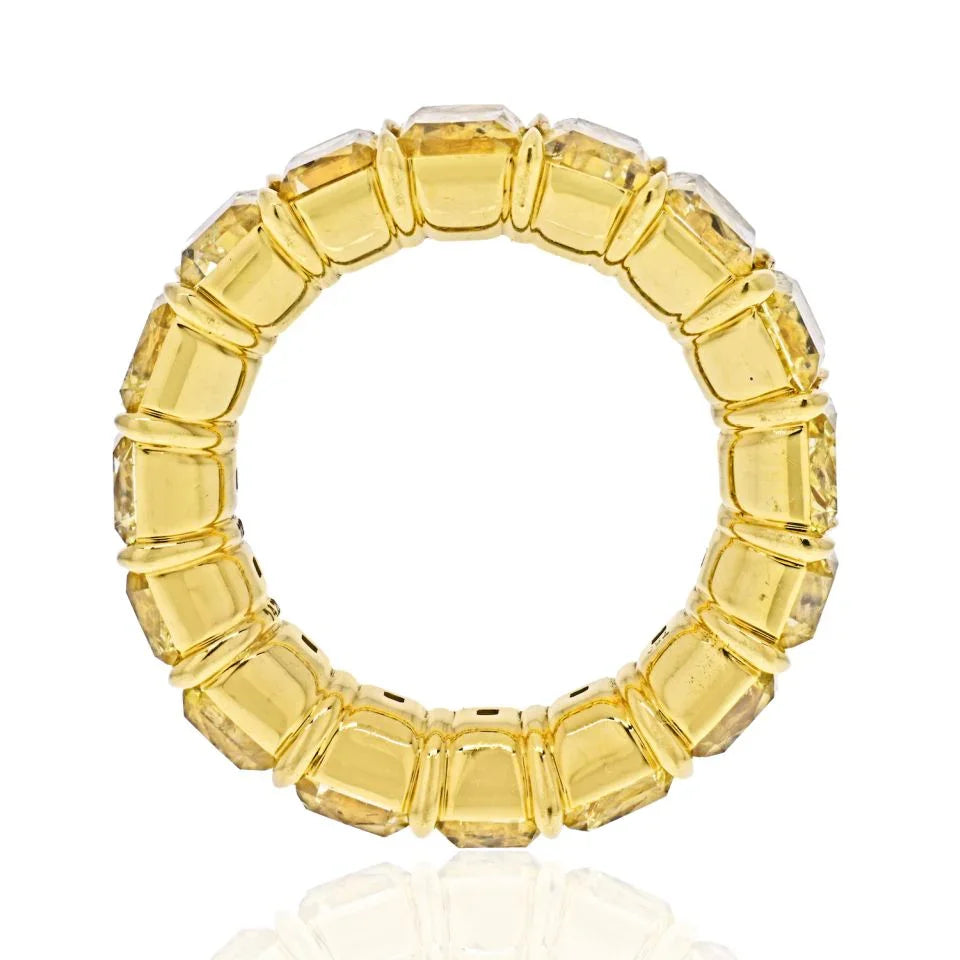 14.28 Carats Fancy Yellow Cushion Cut 18K Yellow Gold Eternity Band - The Back Vault