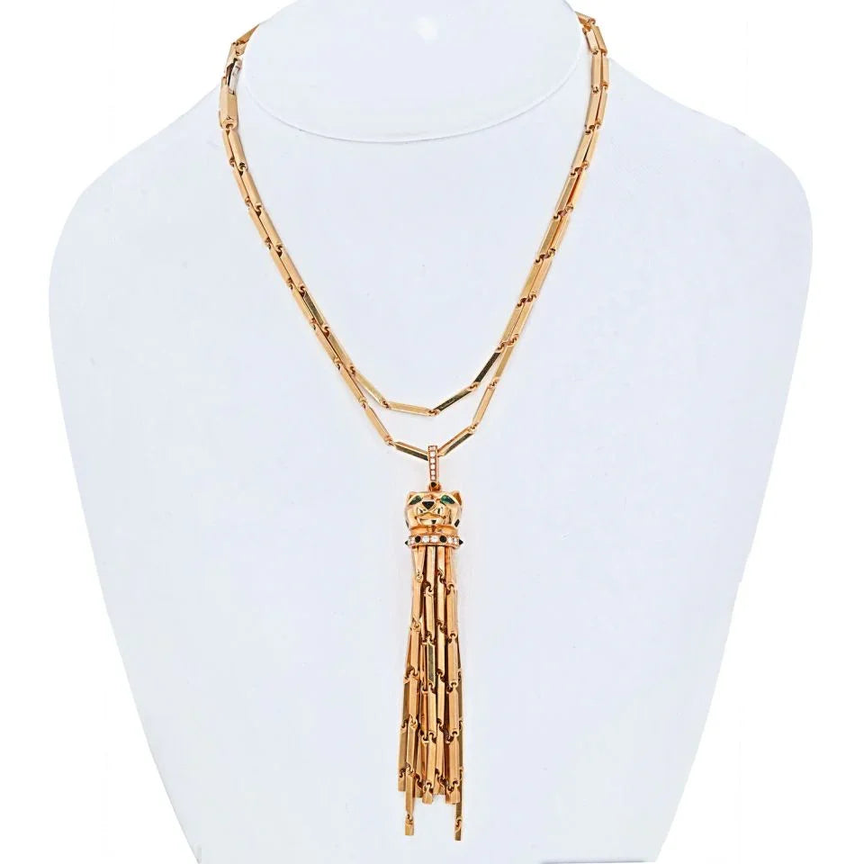 Cartier 18K Yellow Gold Long Tassel Spotted Panthere Pendant - The Back Vault