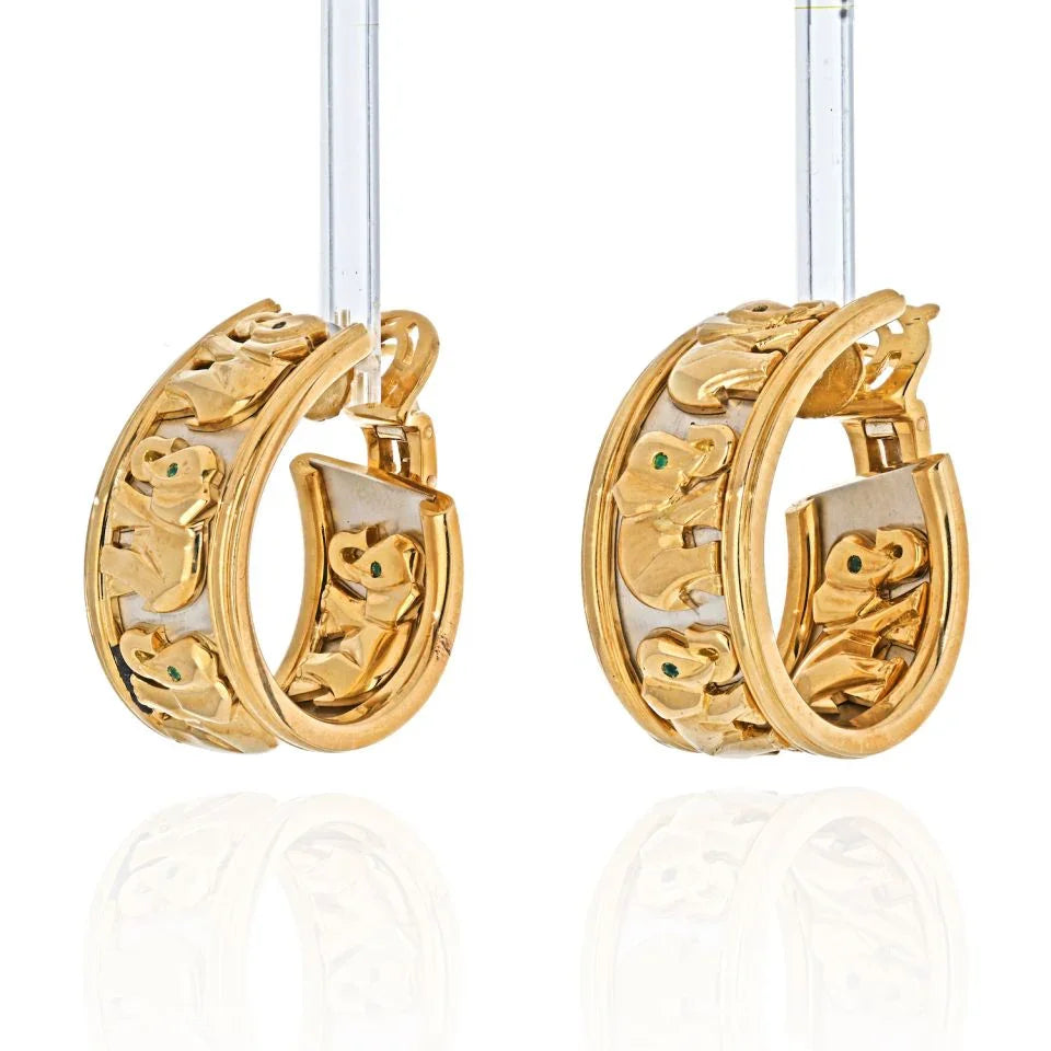 Cartier 18K Two Tone Walking Elephant Earrings - The Back Vault