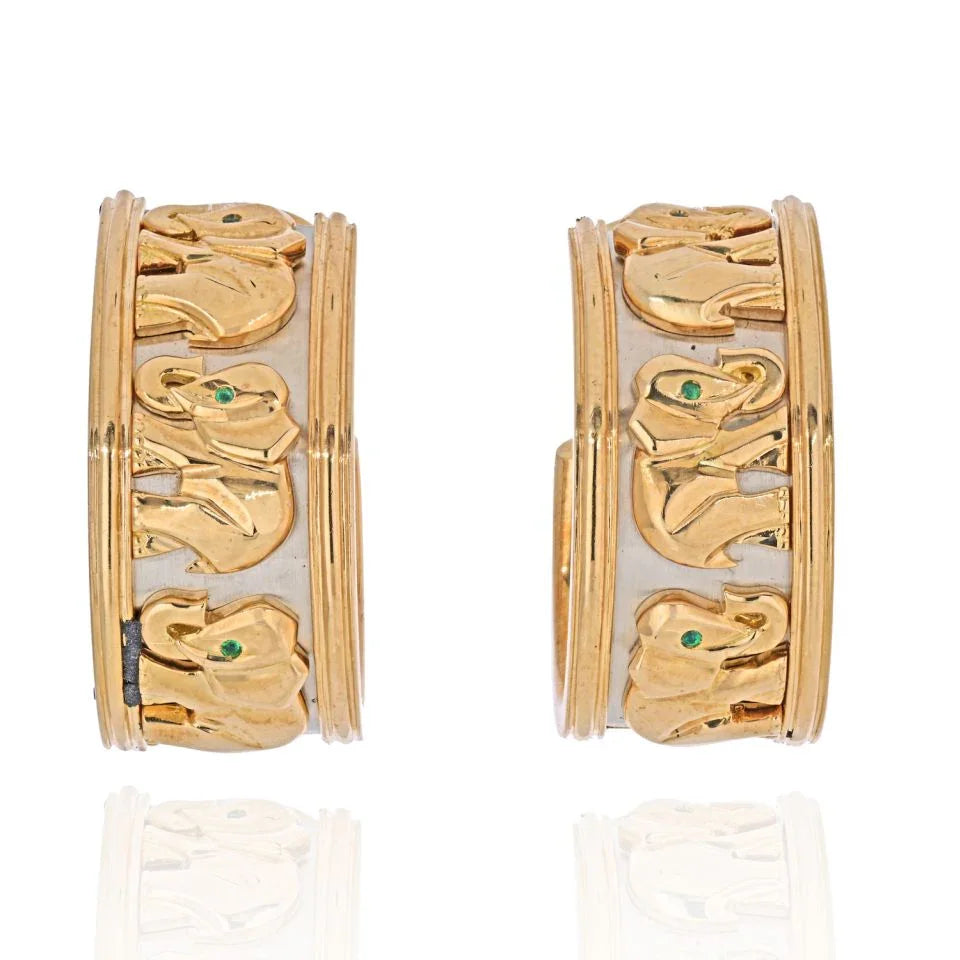 Cartier 18K Two Tone Walking Elephant Earrings - The Back Vault