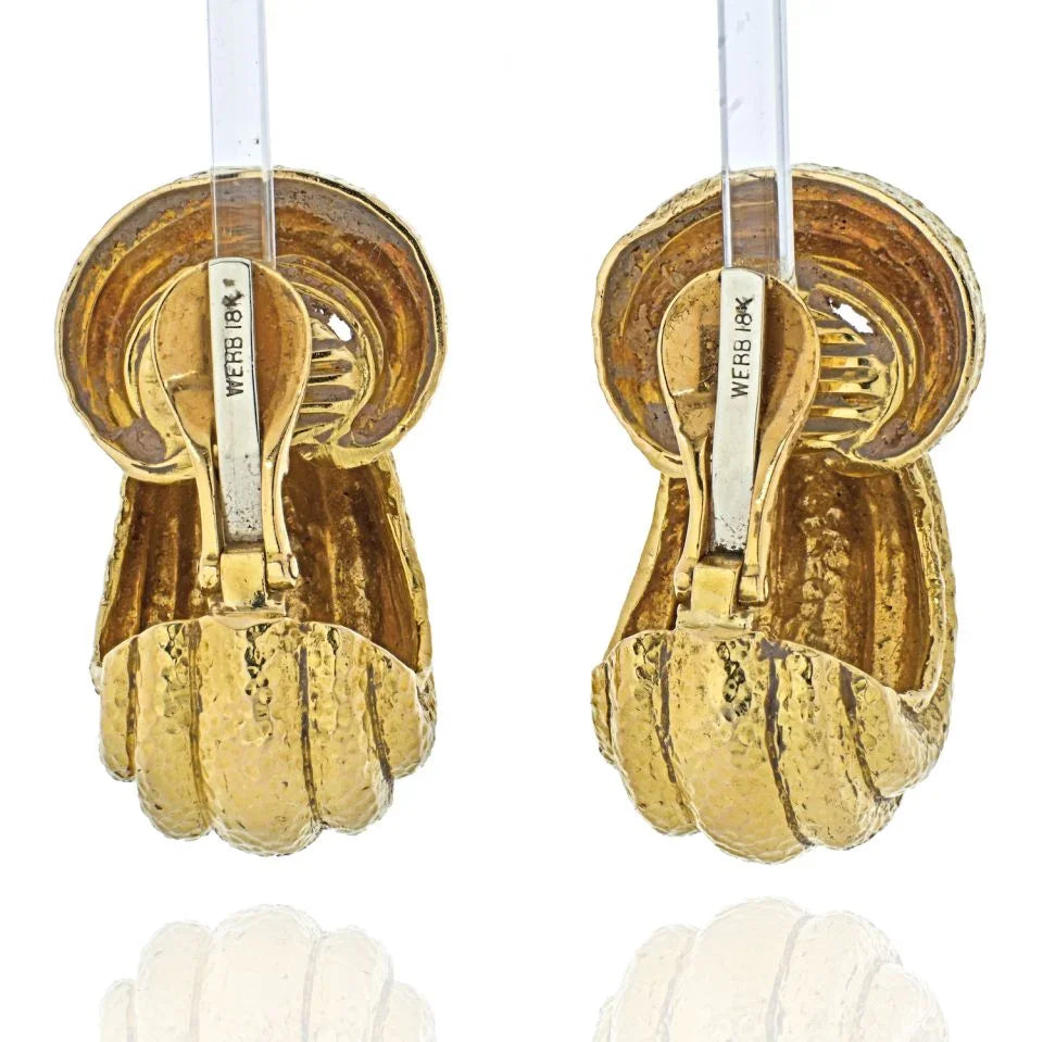 David Webb 18K Yellow Gold Fluted Cathedral Earrings - The Back Vault