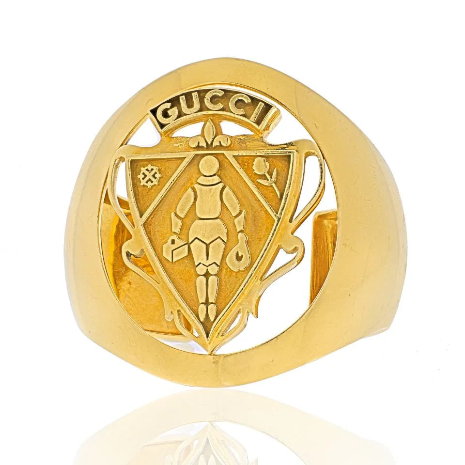 Gucci 18K Yellow Gold Coat Of Arms Crest Collection Solid Cuff Bangle Bracelet - The Back Vault