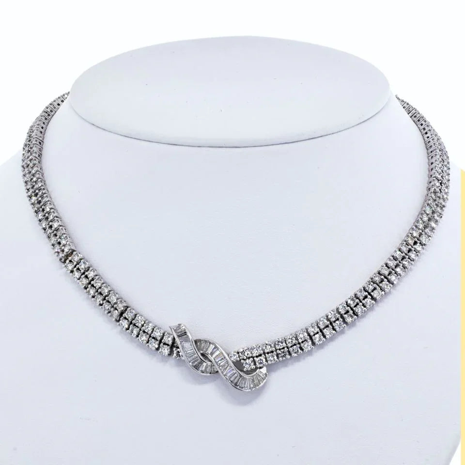 18K White Gold 20 Carat Round Cut Diamond Tennis Necklace - The Back Vault