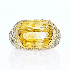 Van Cleef & Arpels 18K Yellow Gold Oval Cut Yellow Sapphire Pave Diamond Ring