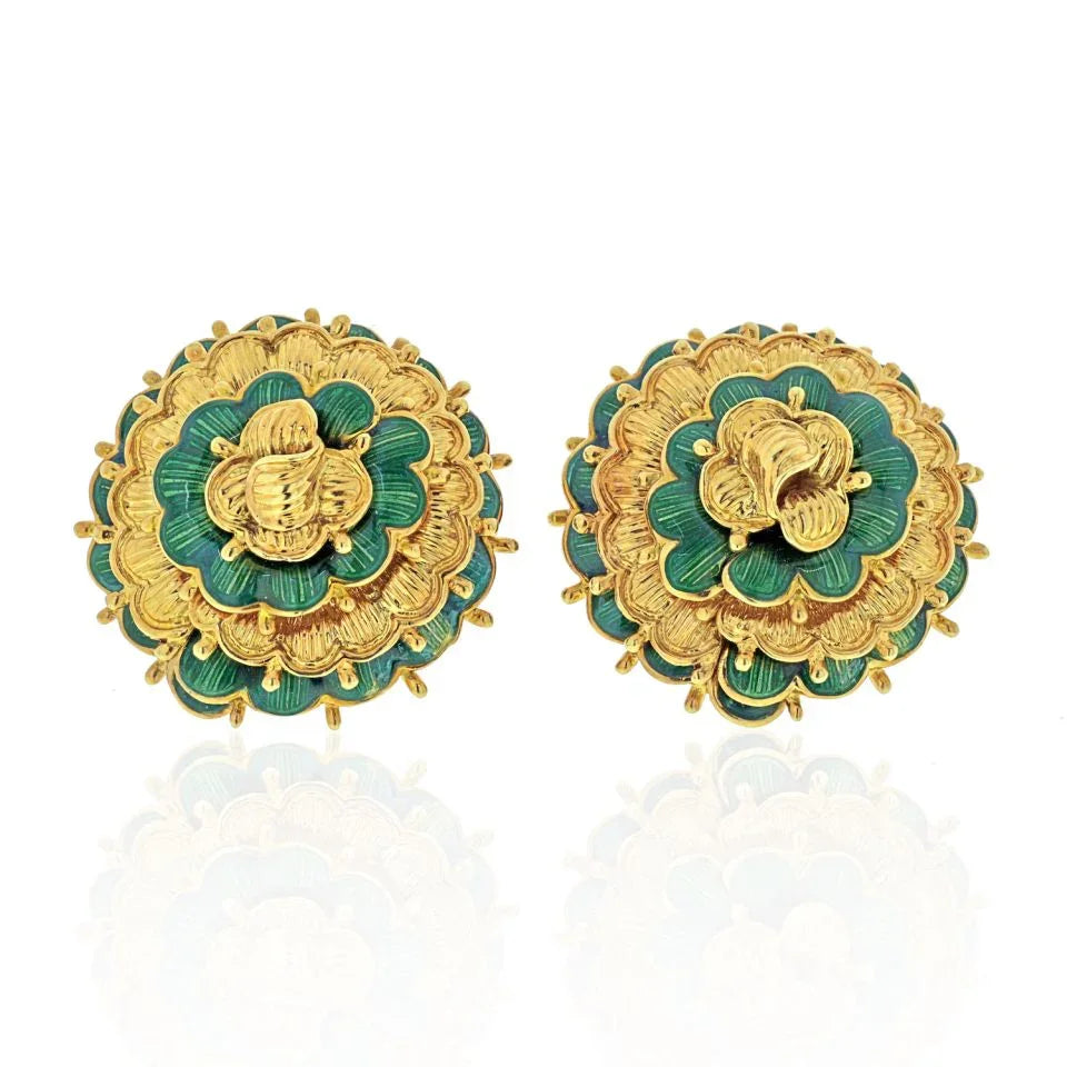 Tiffany 18K Yellow Gold Vintage Flower Earrings - The Back Vault