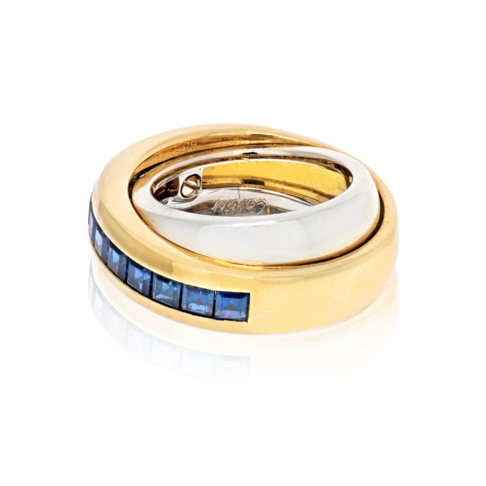 Cartier 18K Two Tone Sapphire Double Band Ring The Back Vault