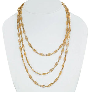 18K Yellow Gold Navette Link Long Chain Necklace