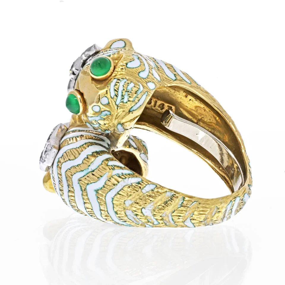 David Webb Platinum & 18K Yellow Gold Crossover Tiger Ring - The Back Vault