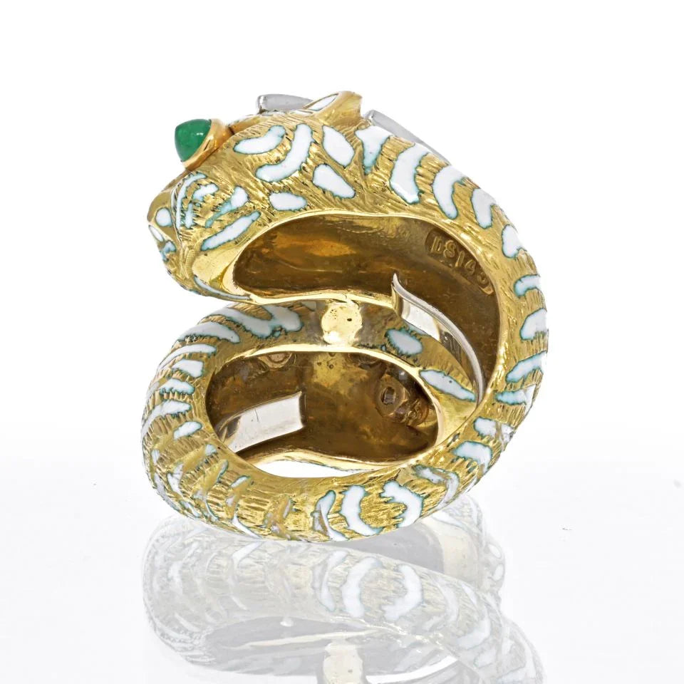 David Webb Platinum & 18K Yellow Gold Crossover Tiger Ring - The Back Vault